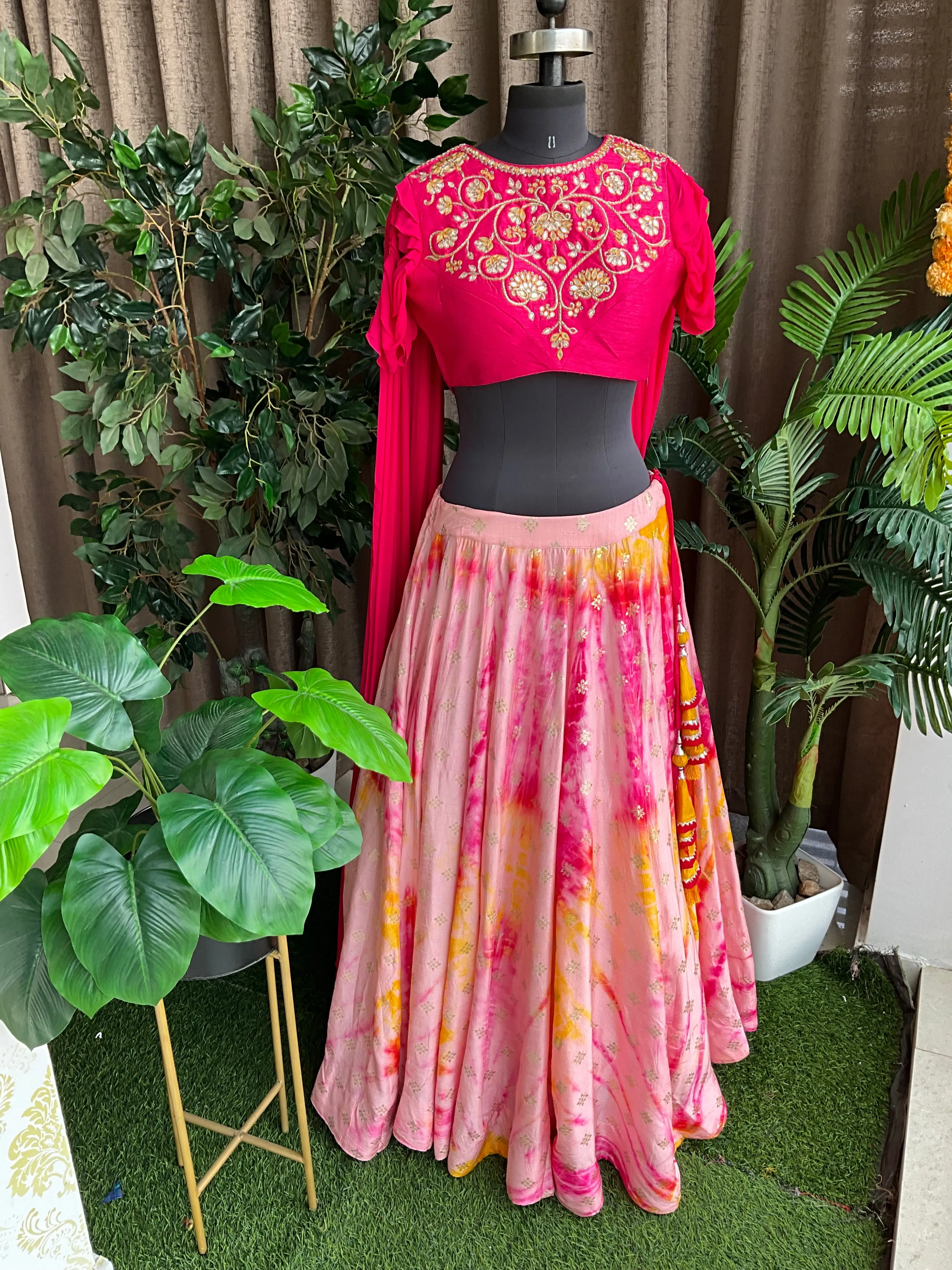 Peach & pink tie and dye ethnic lehenga