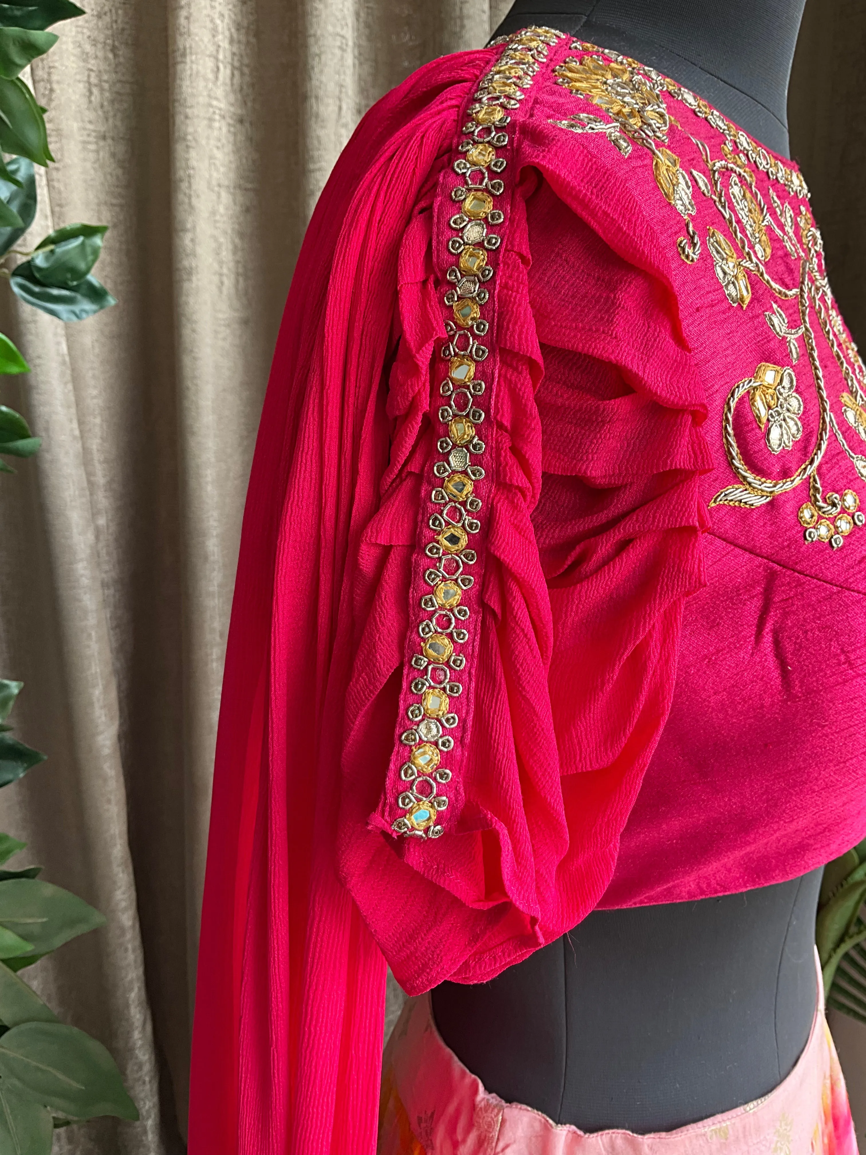 Peach & pink tie and dye ethnic lehenga