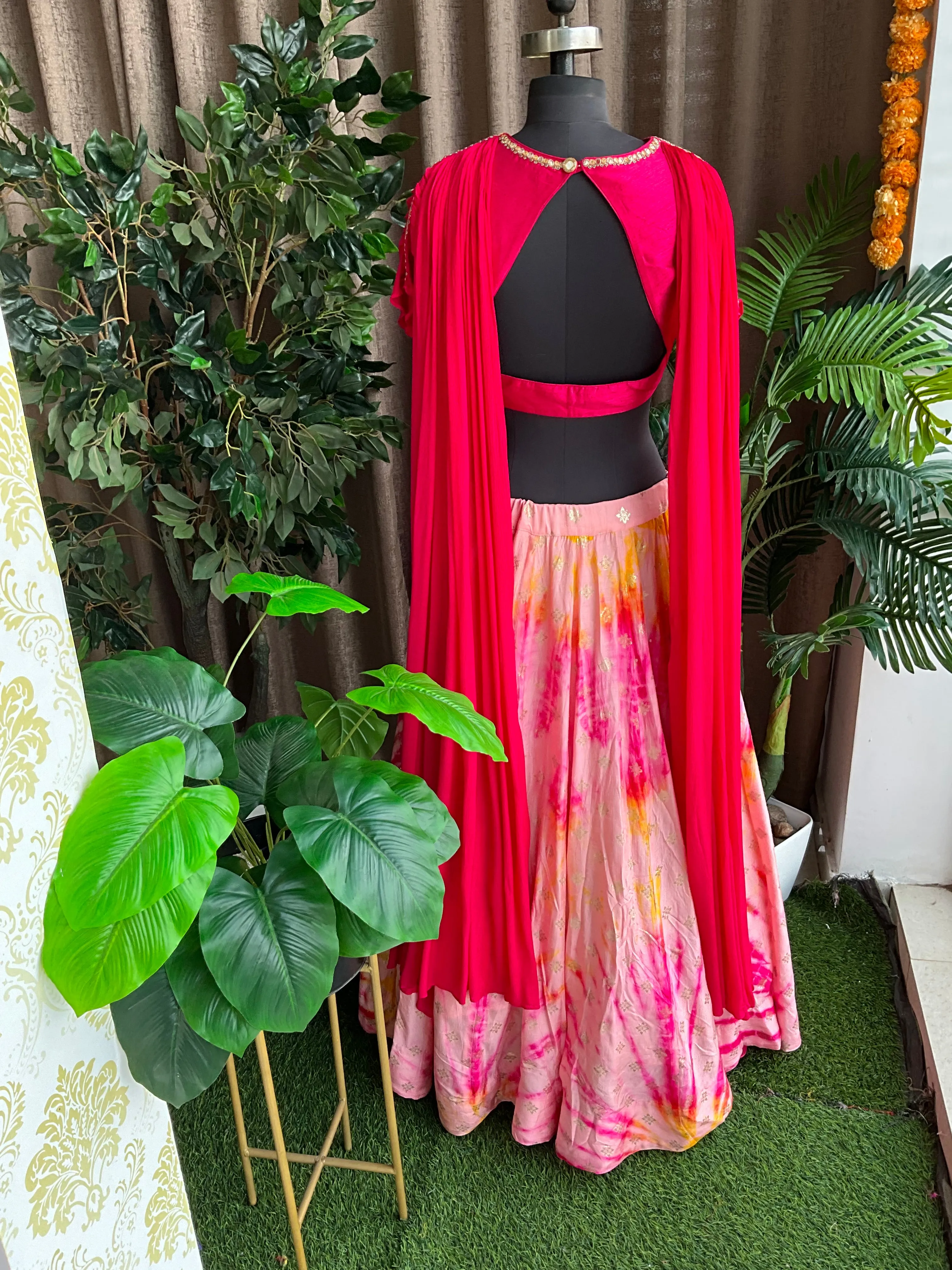 Peach & pink tie and dye ethnic lehenga
