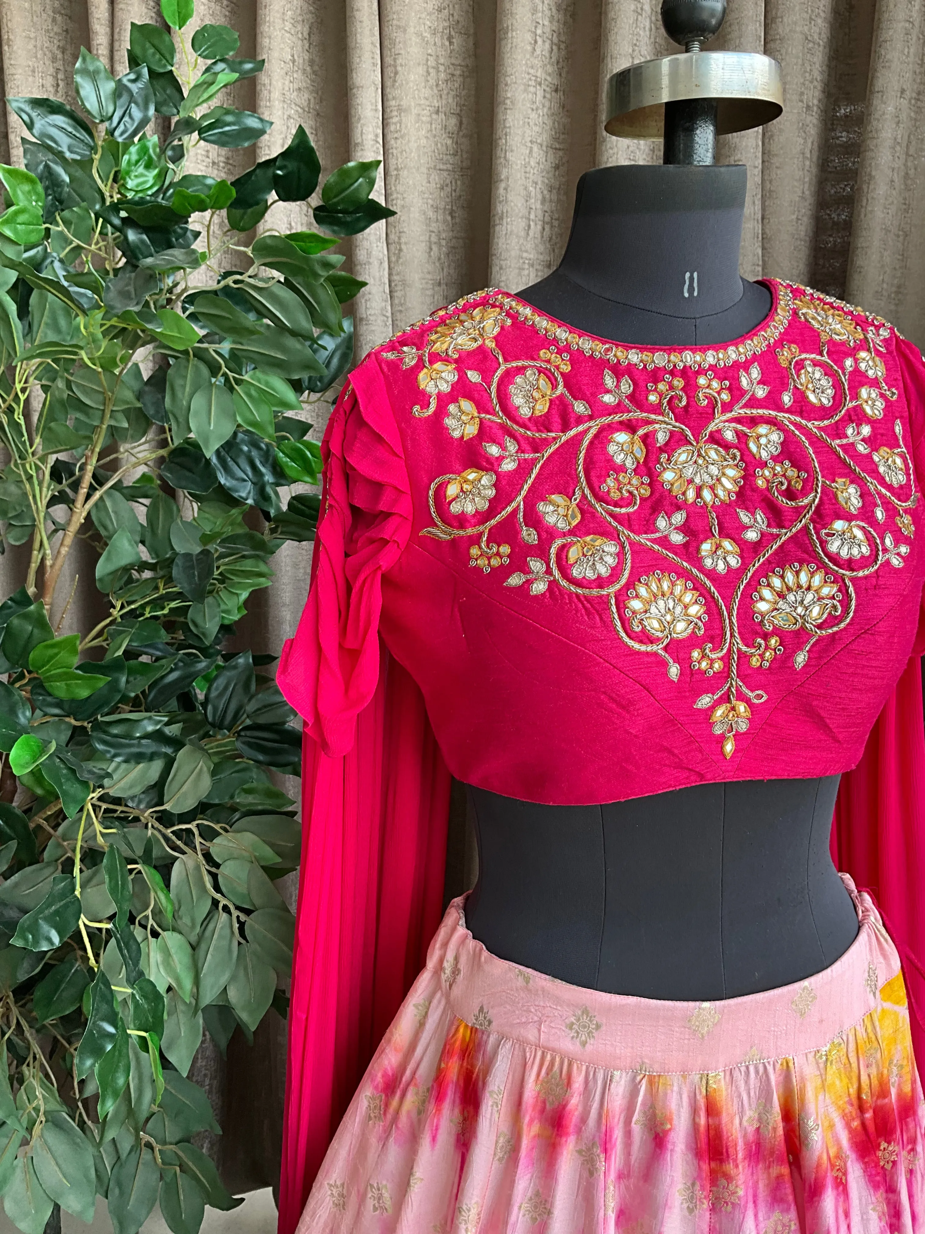 Peach & pink tie and dye ethnic lehenga