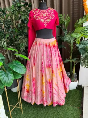 Peach & pink tie and dye ethnic lehenga