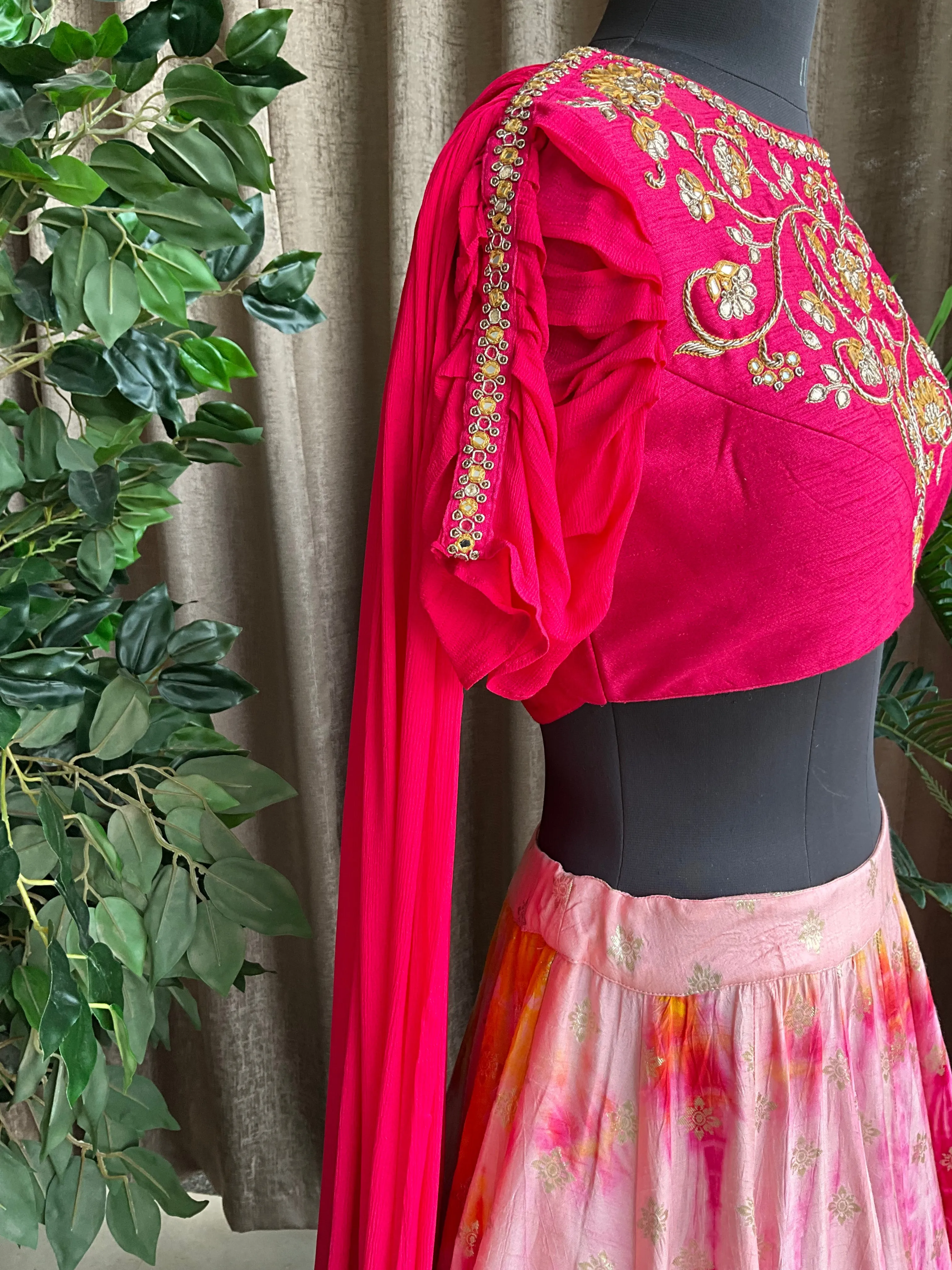 Peach & pink tie and dye ethnic lehenga