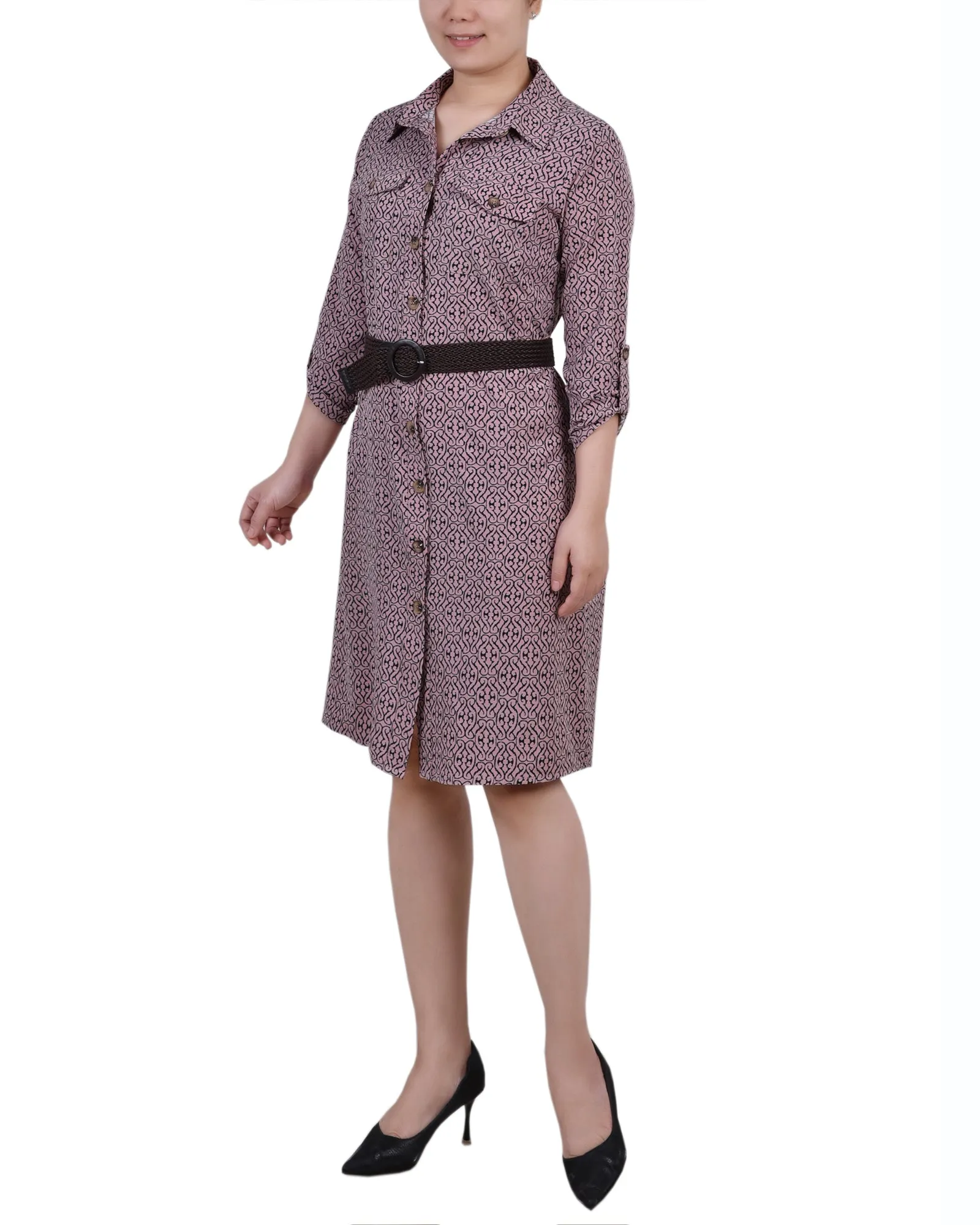 Petite 3/4 Roll Tab Sleeve Shirtdress