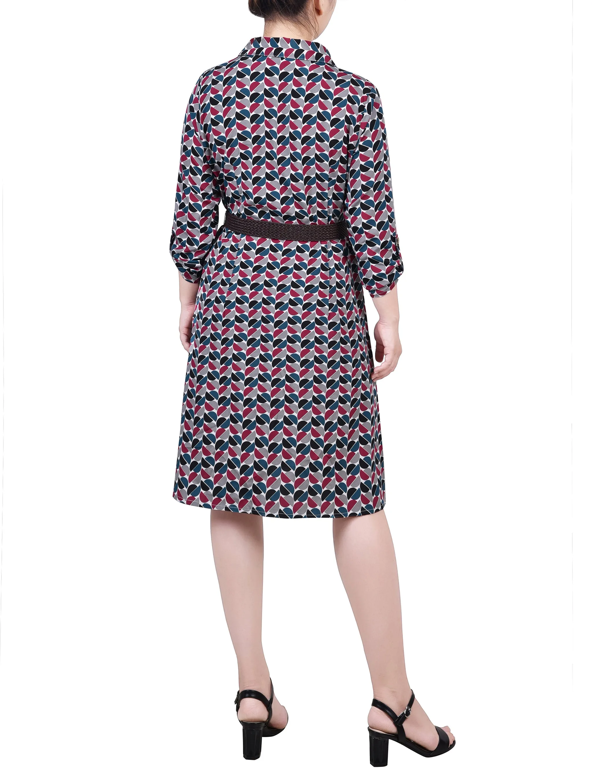 Petite 3/4 Roll Tab Sleeve Shirtdress