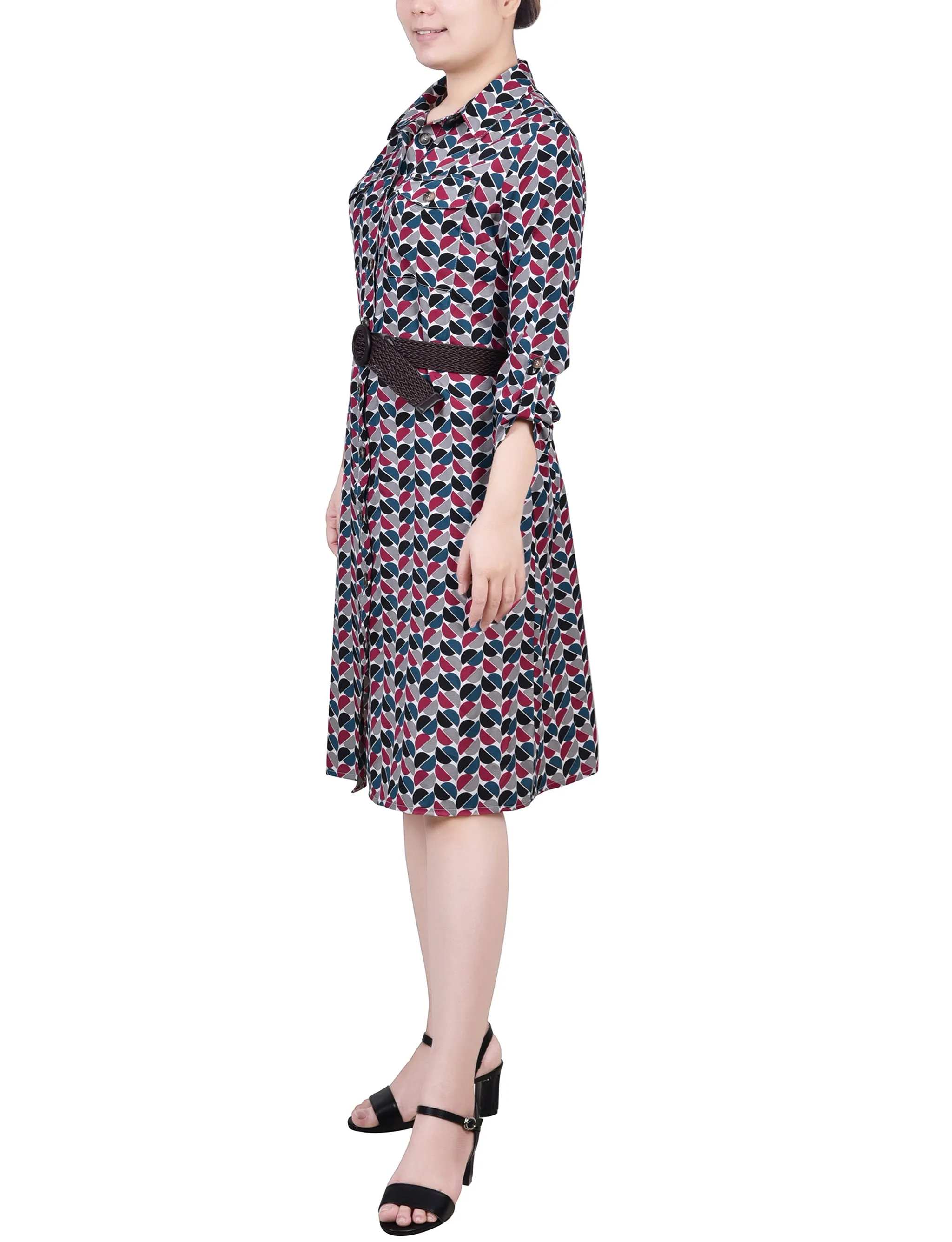 Petite 3/4 Roll Tab Sleeve Shirtdress