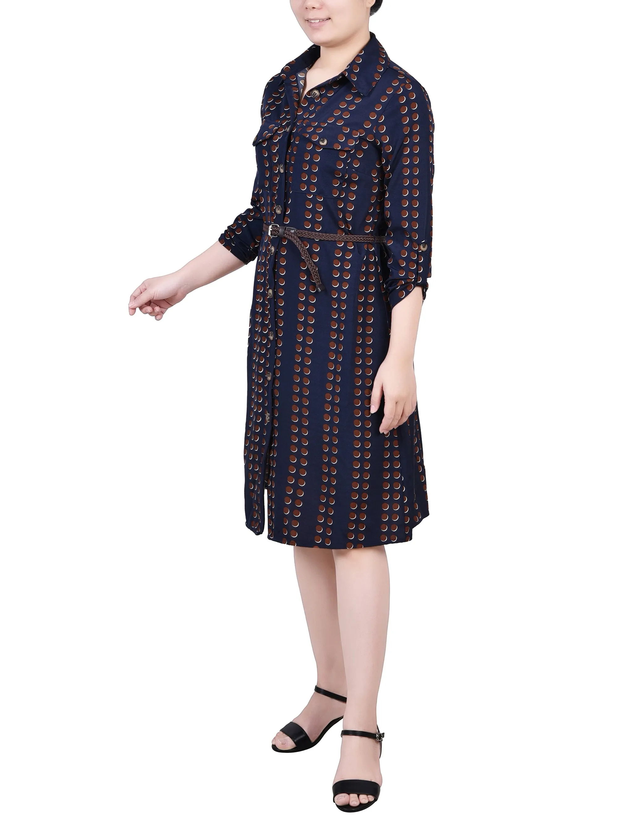 Petite 3/4 Roll Tab Sleeve Shirtdress