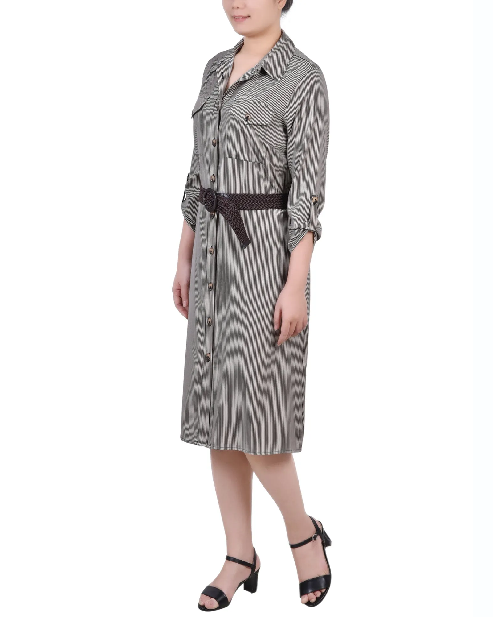 Petite 3/4 Roll Tab Sleeve Shirtdress