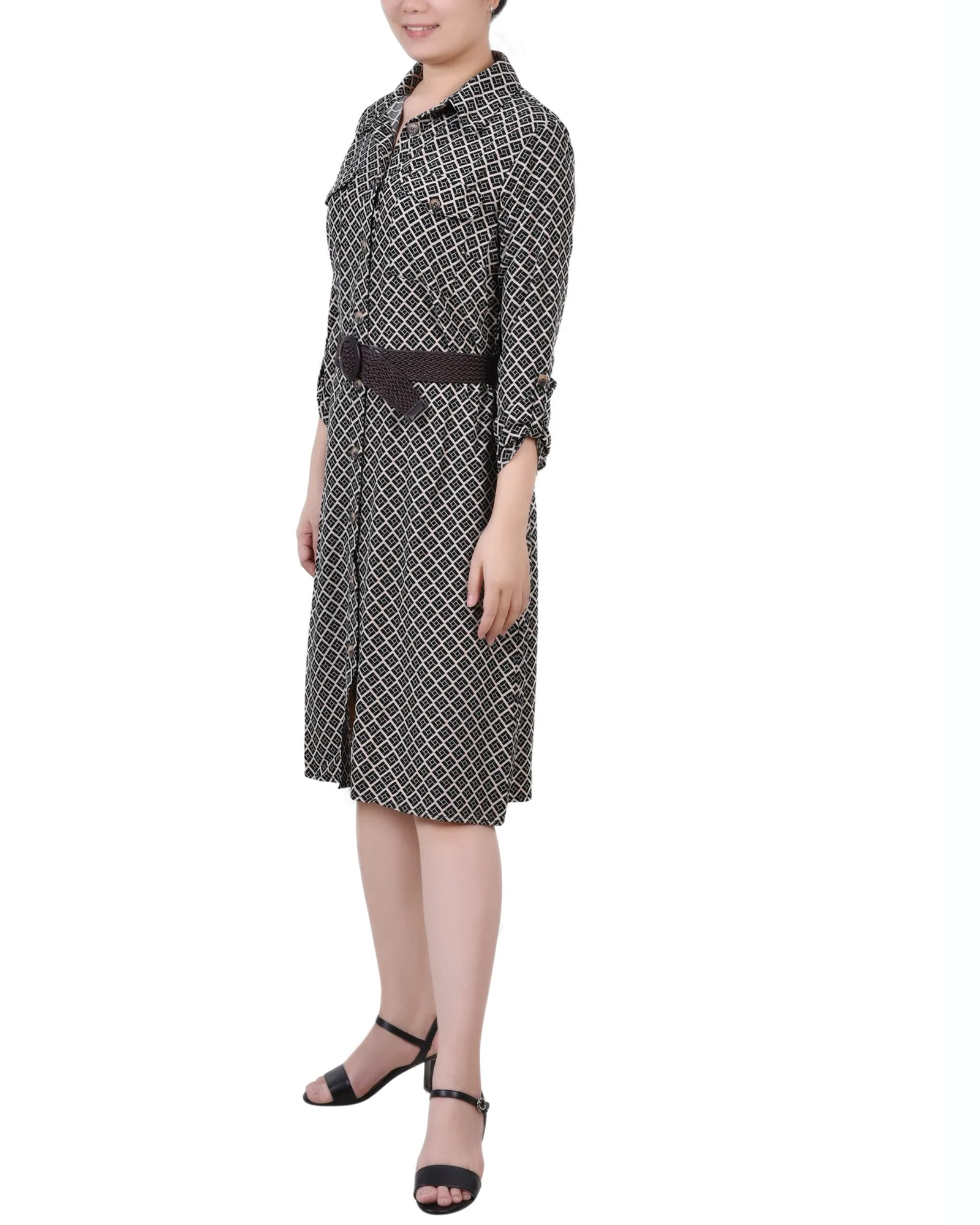 Petite 3/4 Roll Tab Sleeve Shirtdress