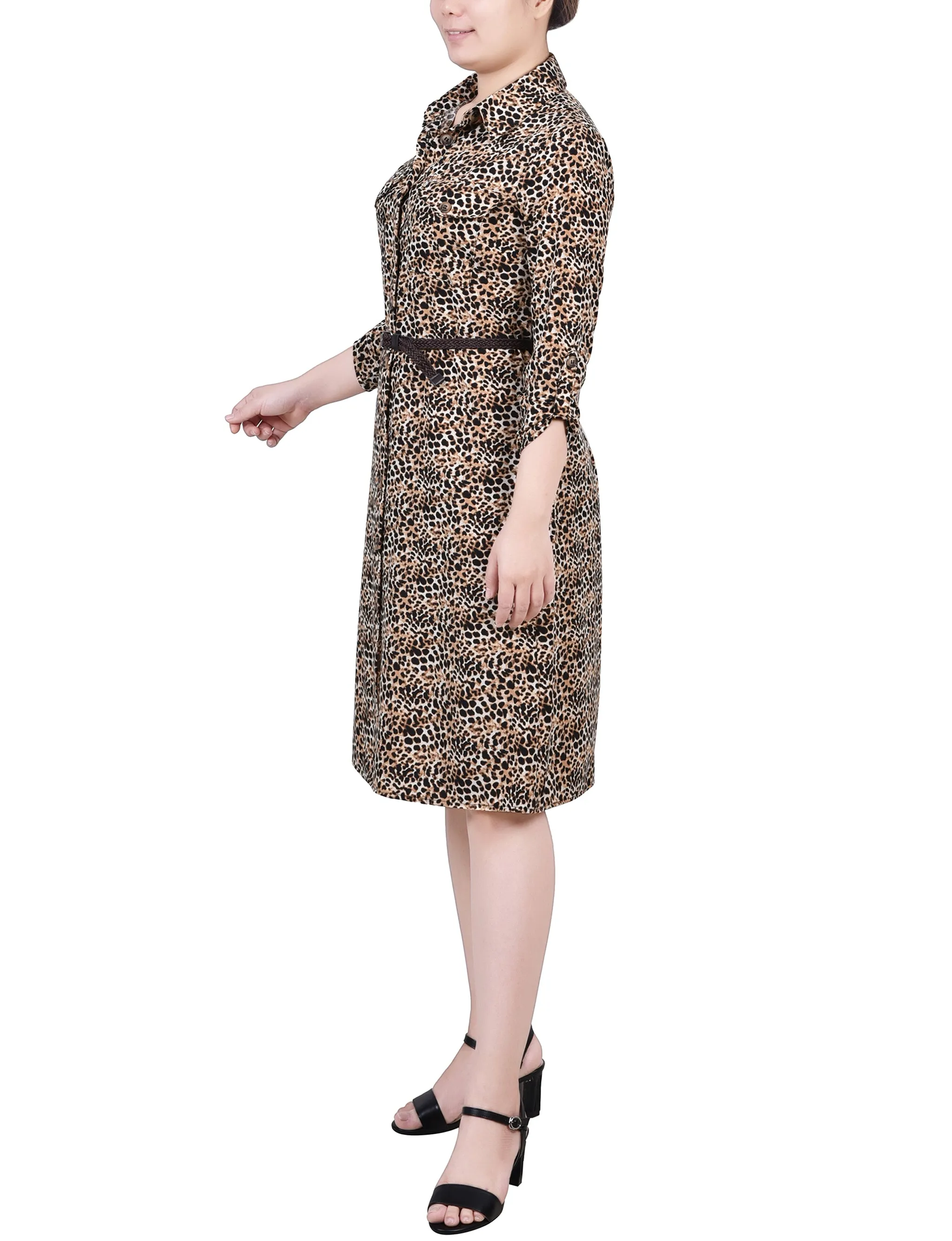 Petite 3/4 Roll Tab Sleeve Shirtdress