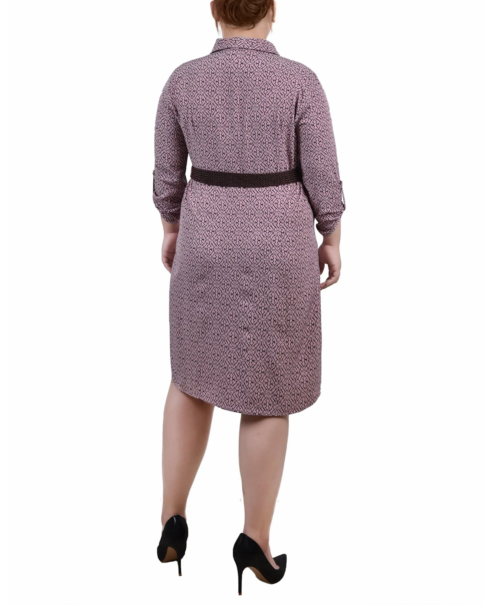 Plus Size 3/4 Roll Tab Sleeve Shirtdress