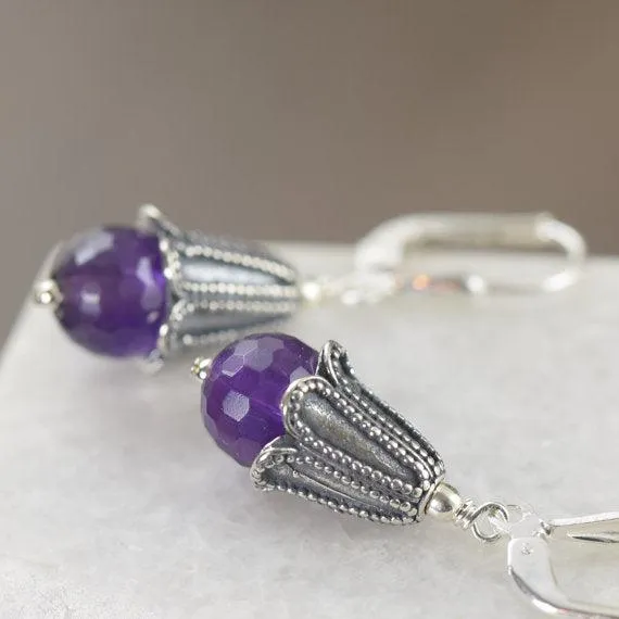 Purple Amethyst earrings for February birthstone