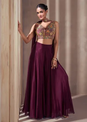 Purple Real Chinnon Indo Western Palazzo Suit