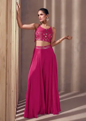 Rani Pink Real Chinnon Indo Western Palazzo Suit