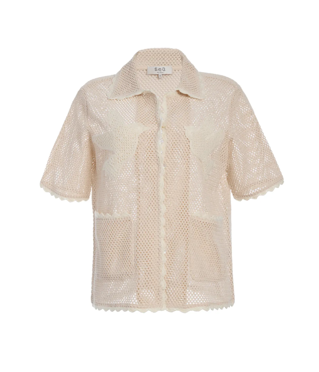 Sally Crochet Short Sleeve Shirt in Tan