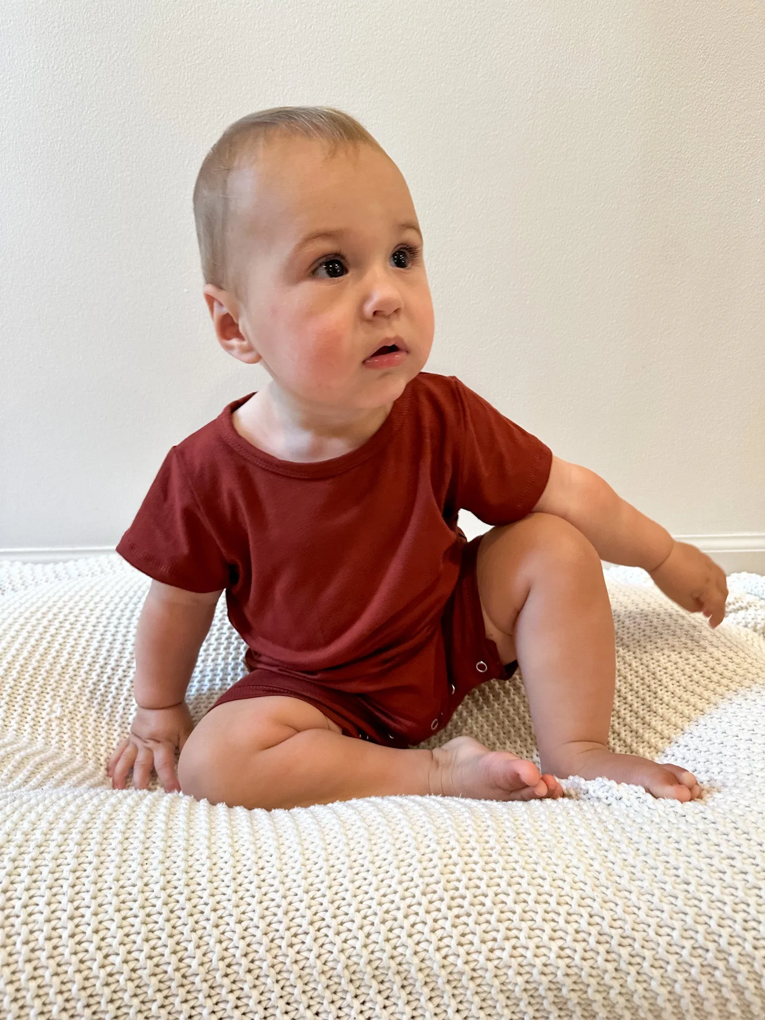 Short Sleeve Snap Romper | Maroon | Luxury Bamboo