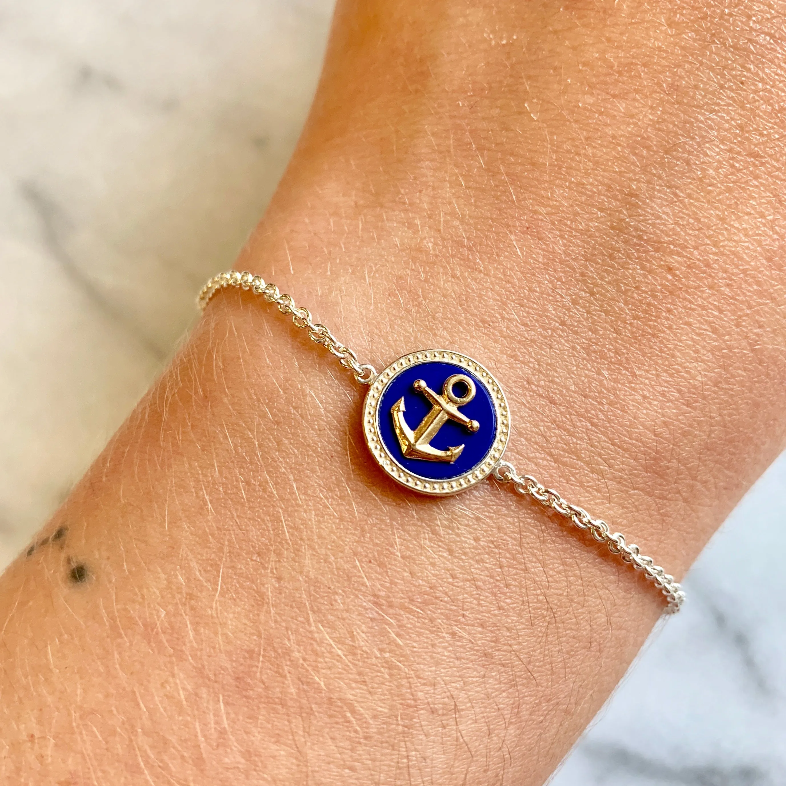 Silver & Gold Lapis Anchor Bracelet