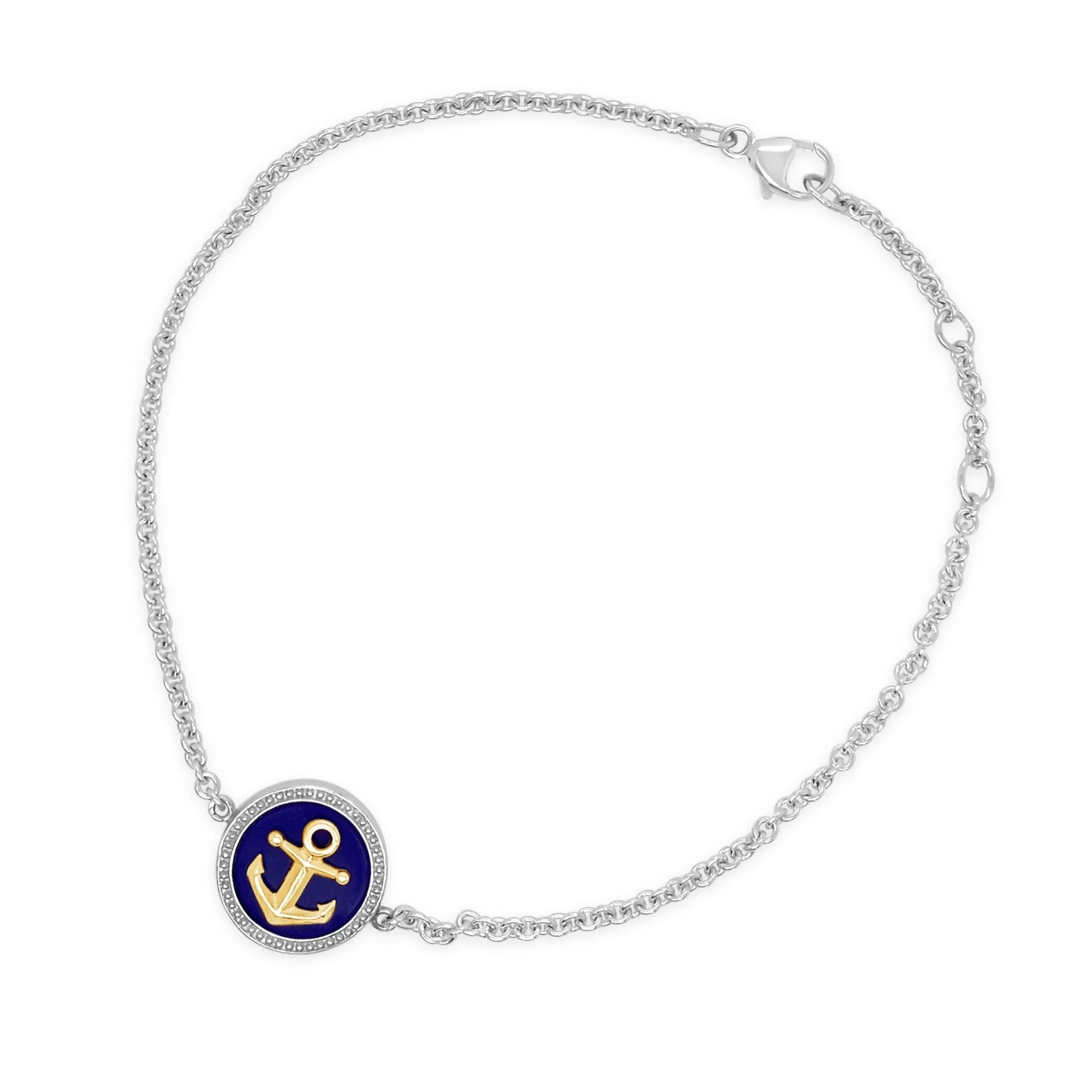 Silver & Gold Lapis Anchor Bracelet