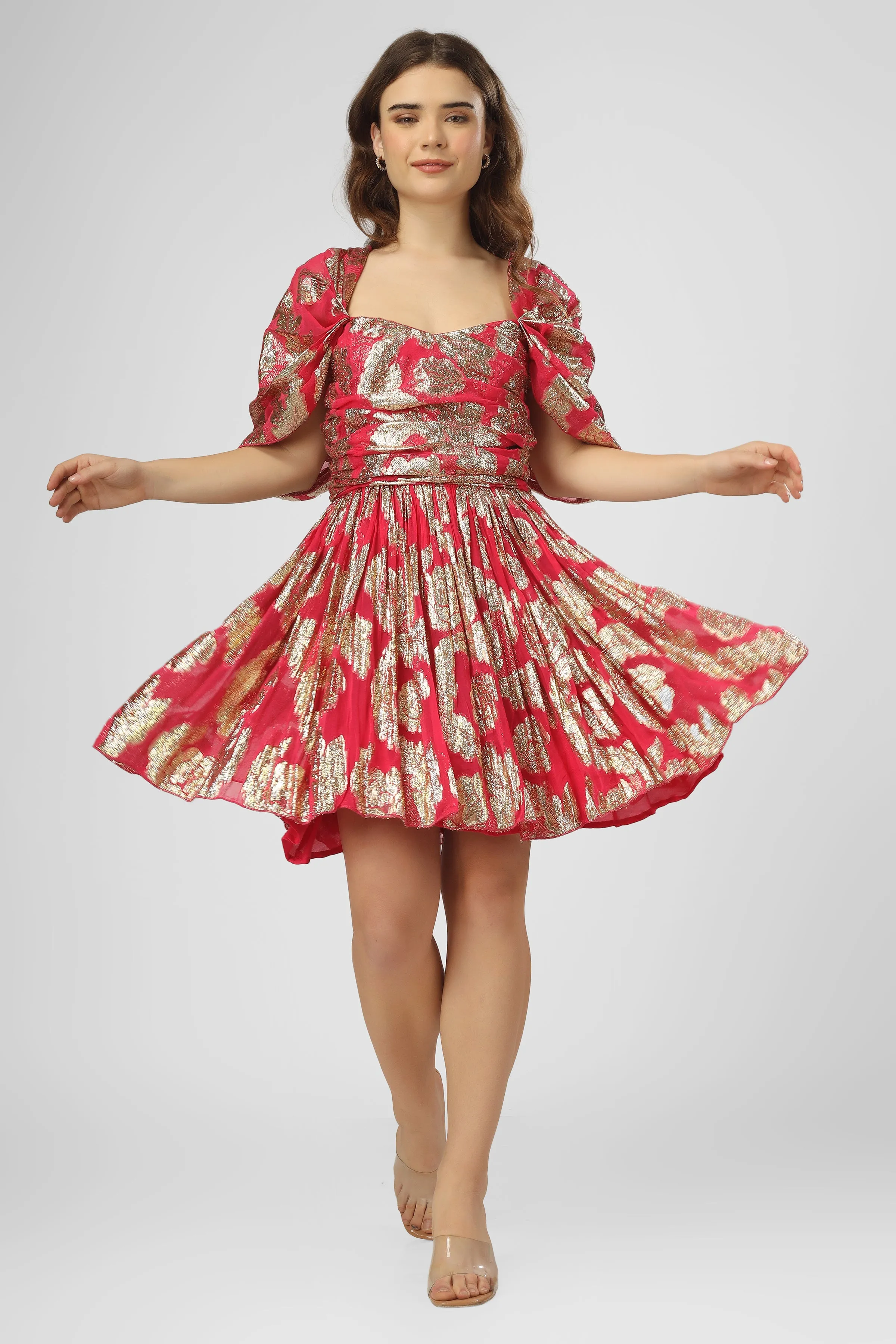 Sydney Metallic Printed Mini Dress in Fuchsia