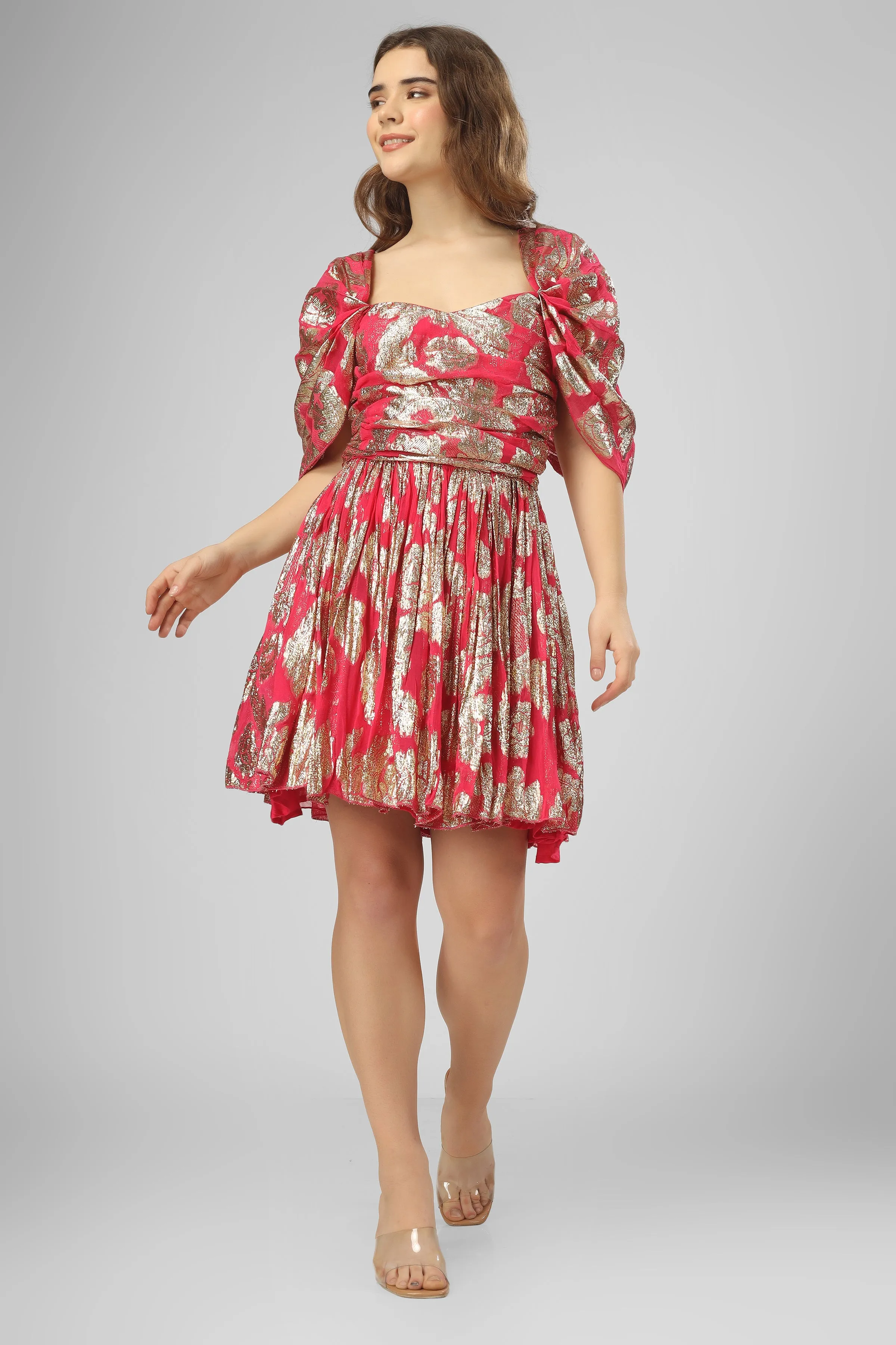 Sydney Metallic Printed Mini Dress in Fuchsia