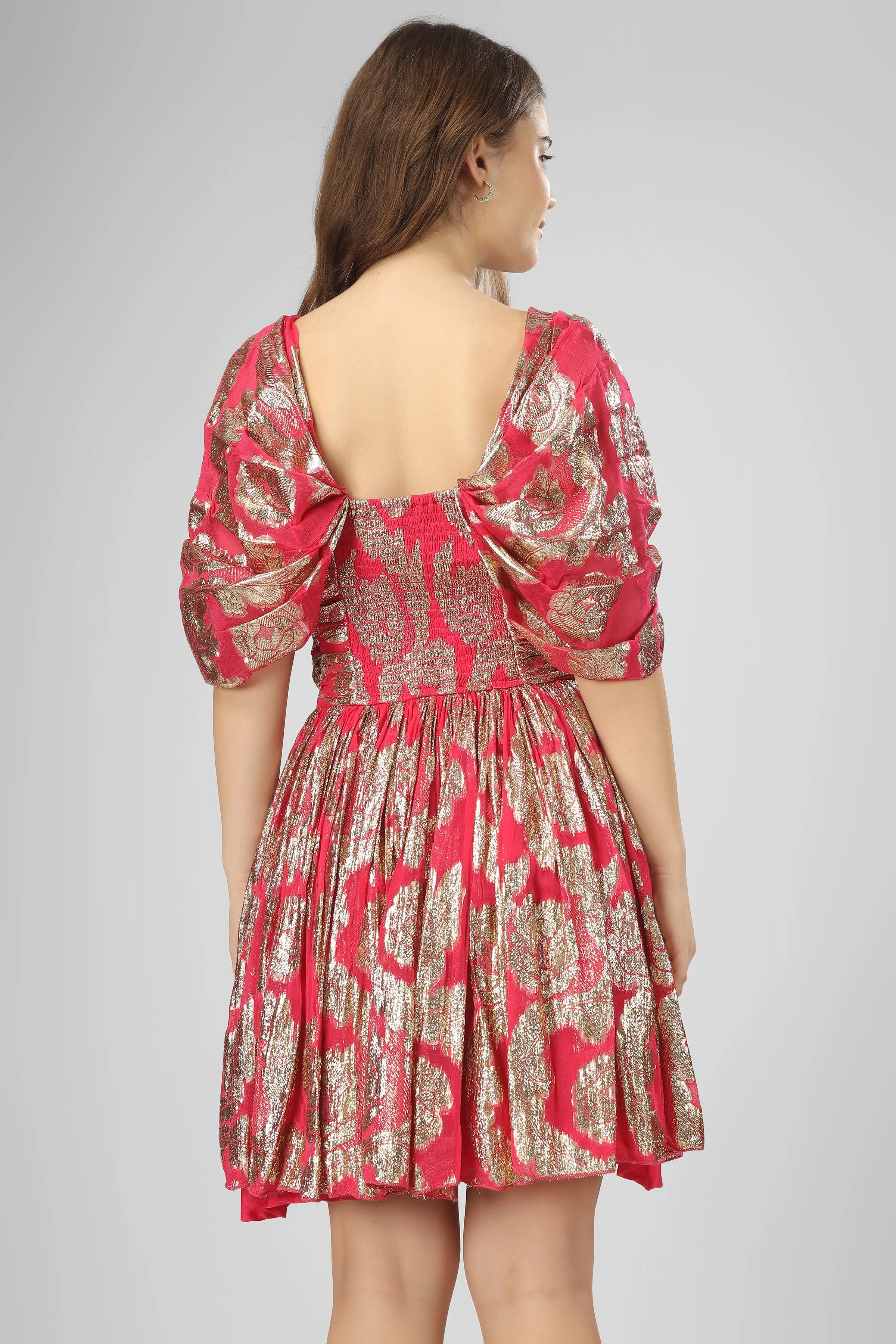 Sydney Metallic Printed Mini Dress in Fuchsia
