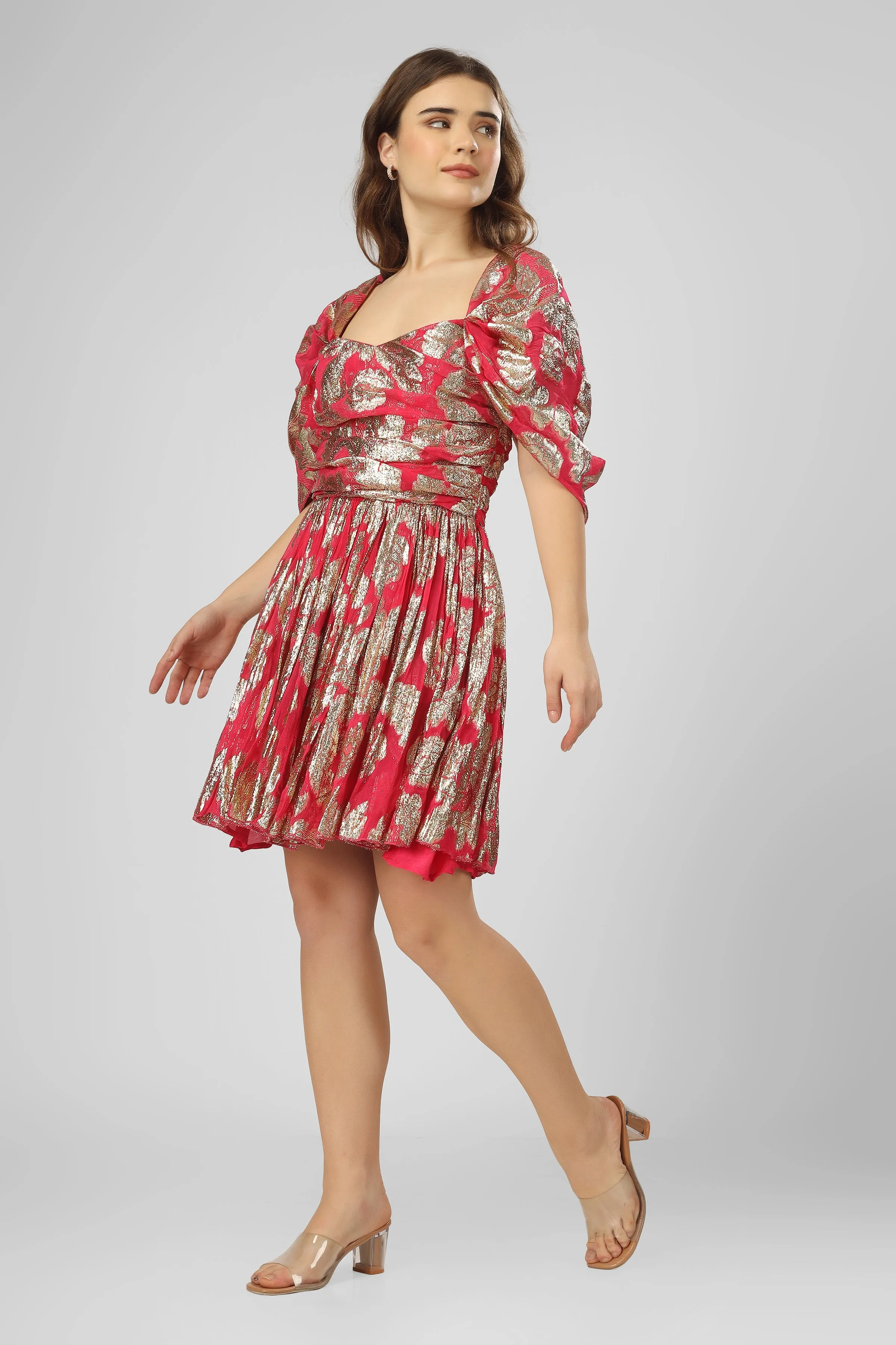 Sydney Metallic Printed Mini Dress in Fuchsia