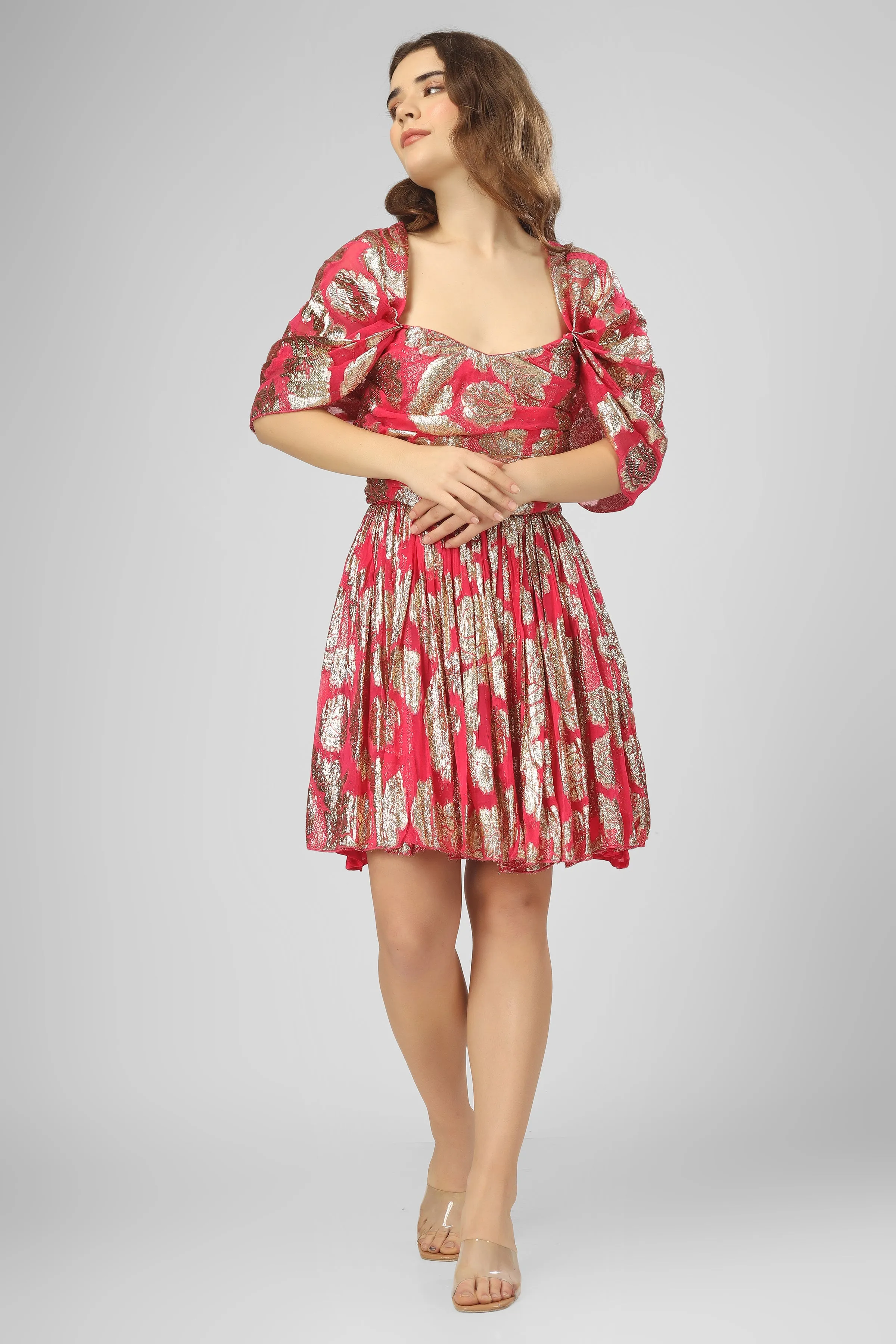 Sydney Metallic Printed Mini Dress in Fuchsia