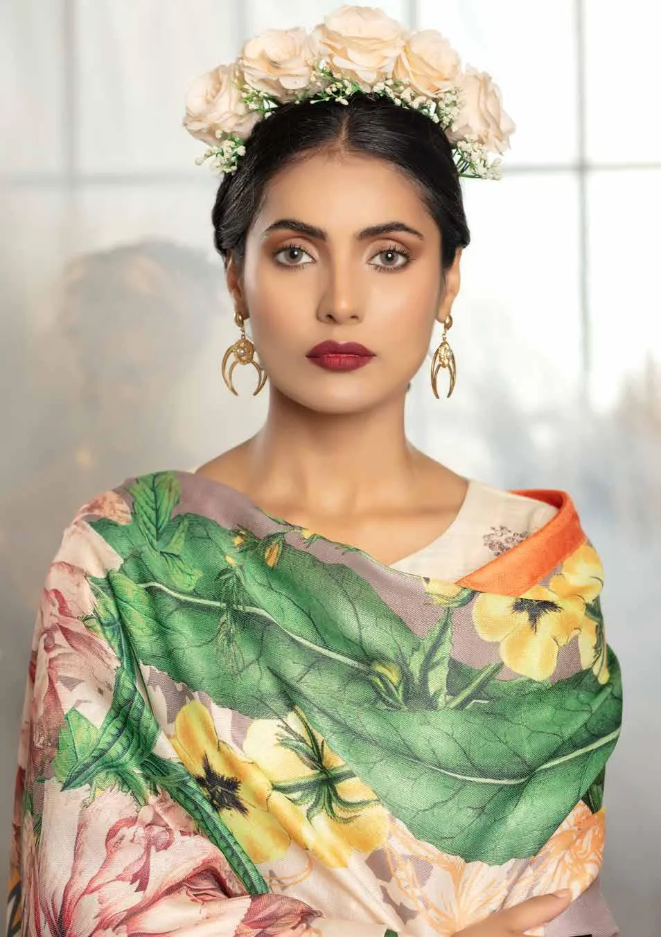 Tehzeeb by Riaz Arts · Embroidered Leather Peach Shirt with Digital Pashmina Shawl – LP-16