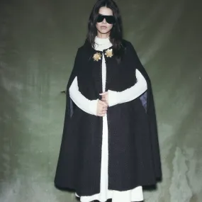 TWIN MAGNOLIAS BLACK BOUCLE MIDI CAPE