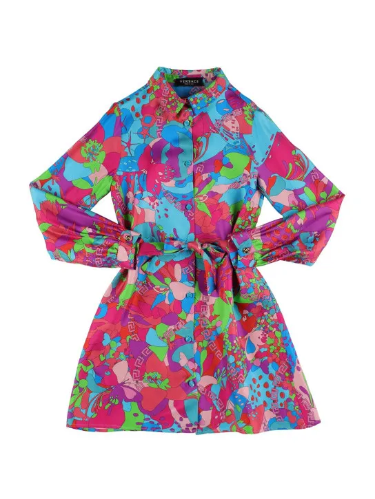 Versace   Floral print silk twill shirt dress 