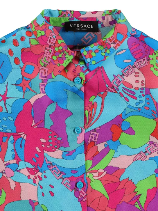 Versace   Floral print silk twill shirt dress 