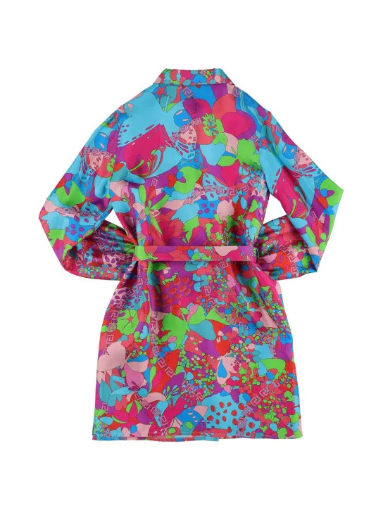 Versace   Floral print silk twill shirt dress 