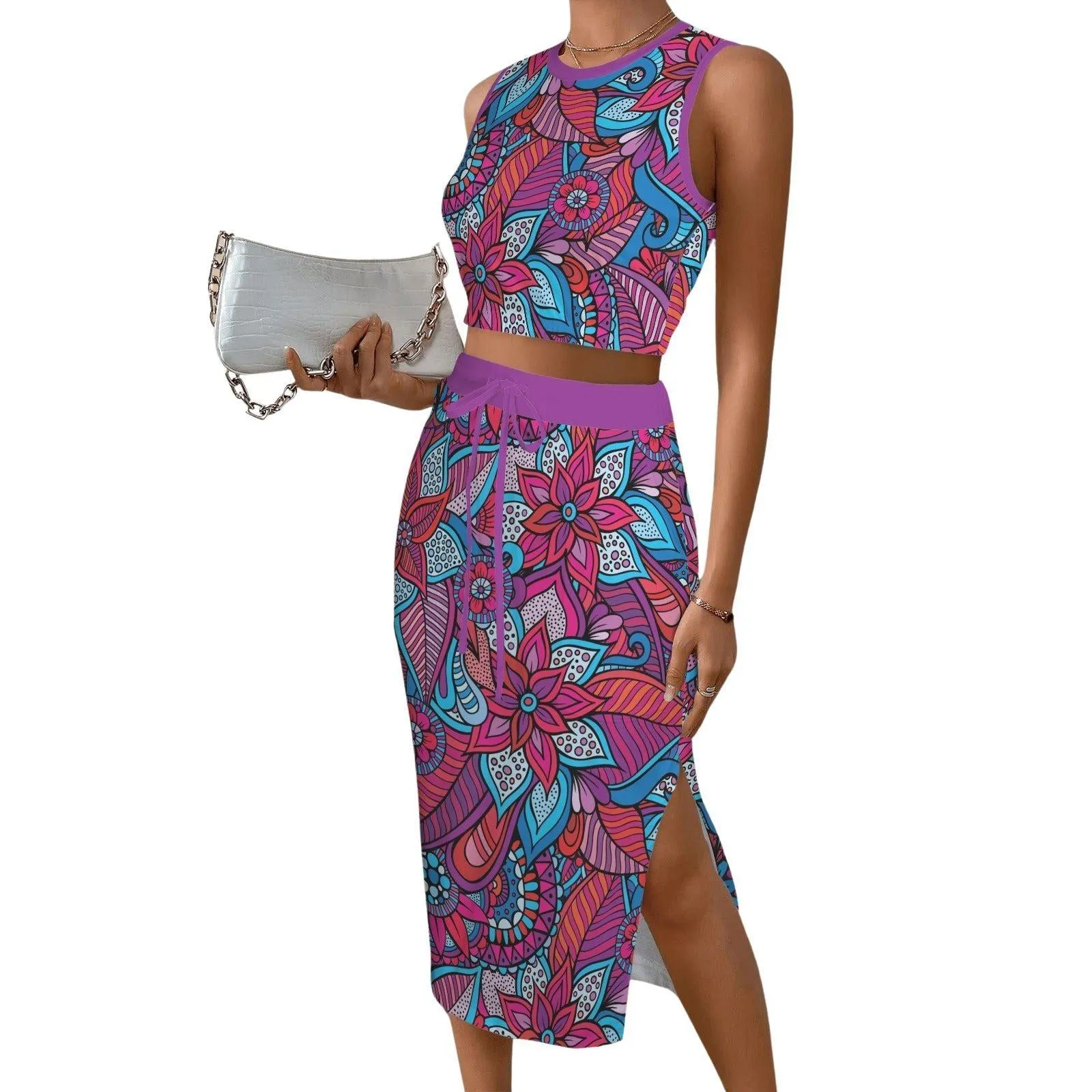 Viaje  Sleeveless Crop Top & Drawstring Pocket Slit Skirt Set
