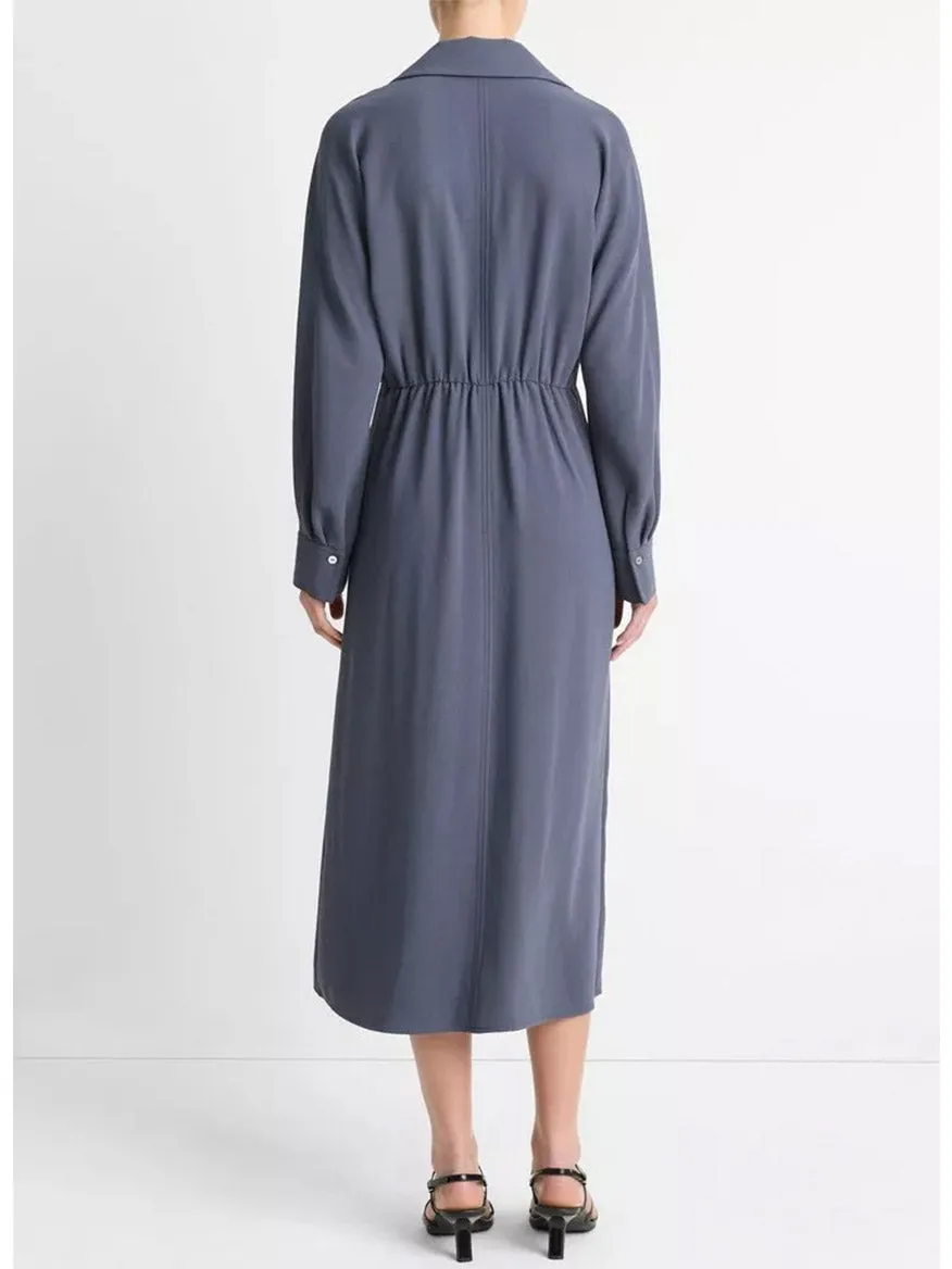 Vince Shaped Collar Dolman-Sleeve Dress in Dark Water