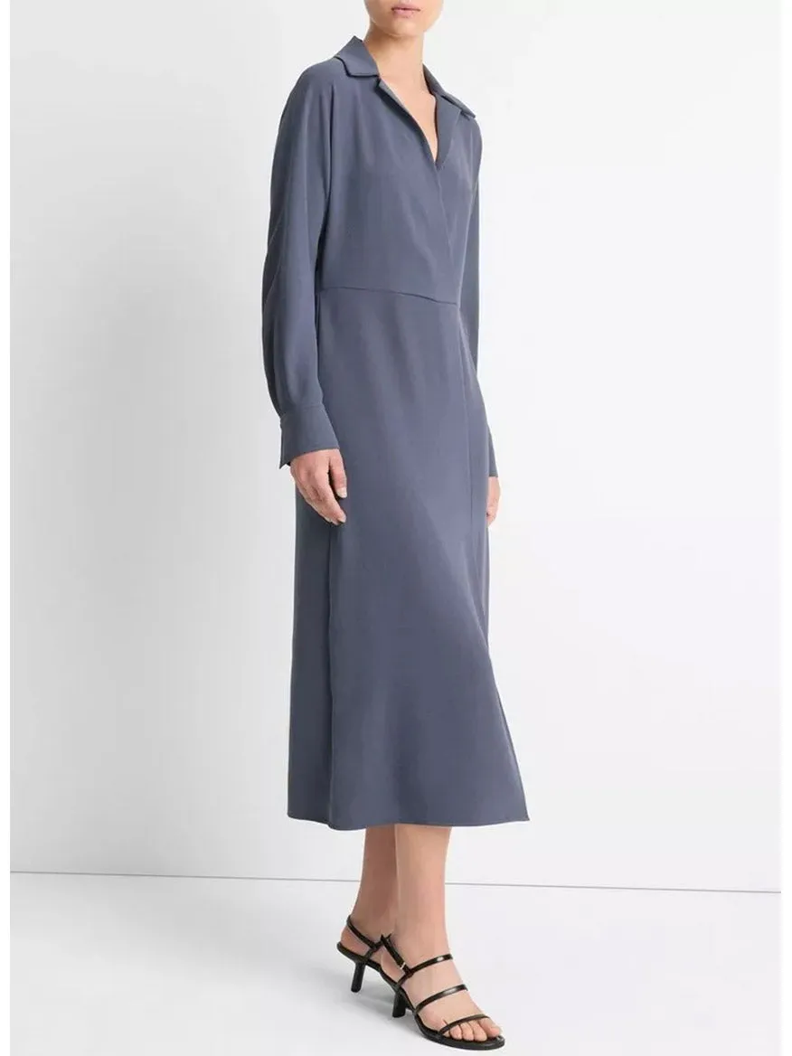 Vince Shaped Collar Dolman-Sleeve Dress in Dark Water