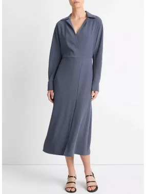 Vince Shaped Collar Dolman-Sleeve Dress in Dark Water