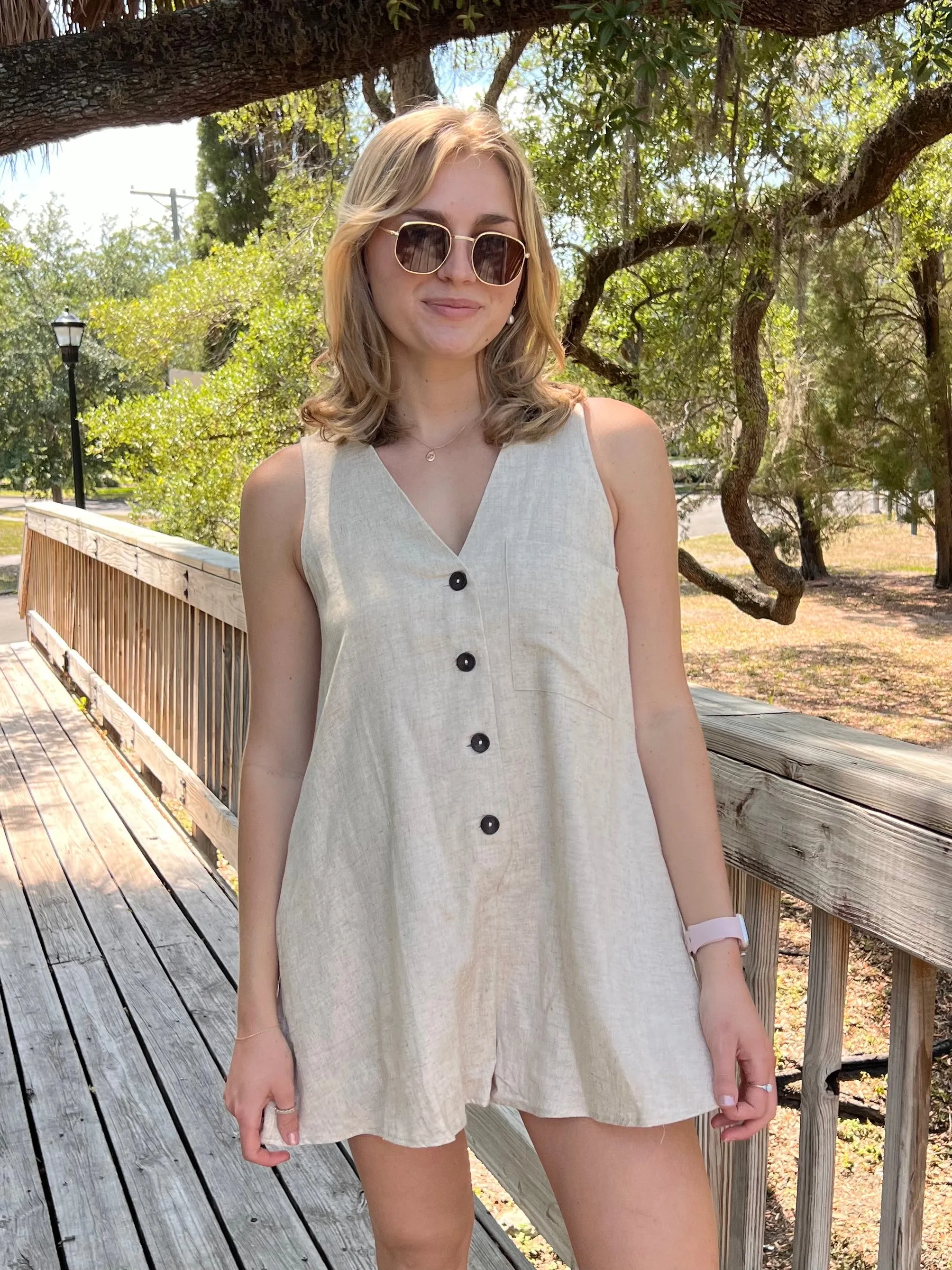 WILLOW LINEN ROMPER IN OATMEAL