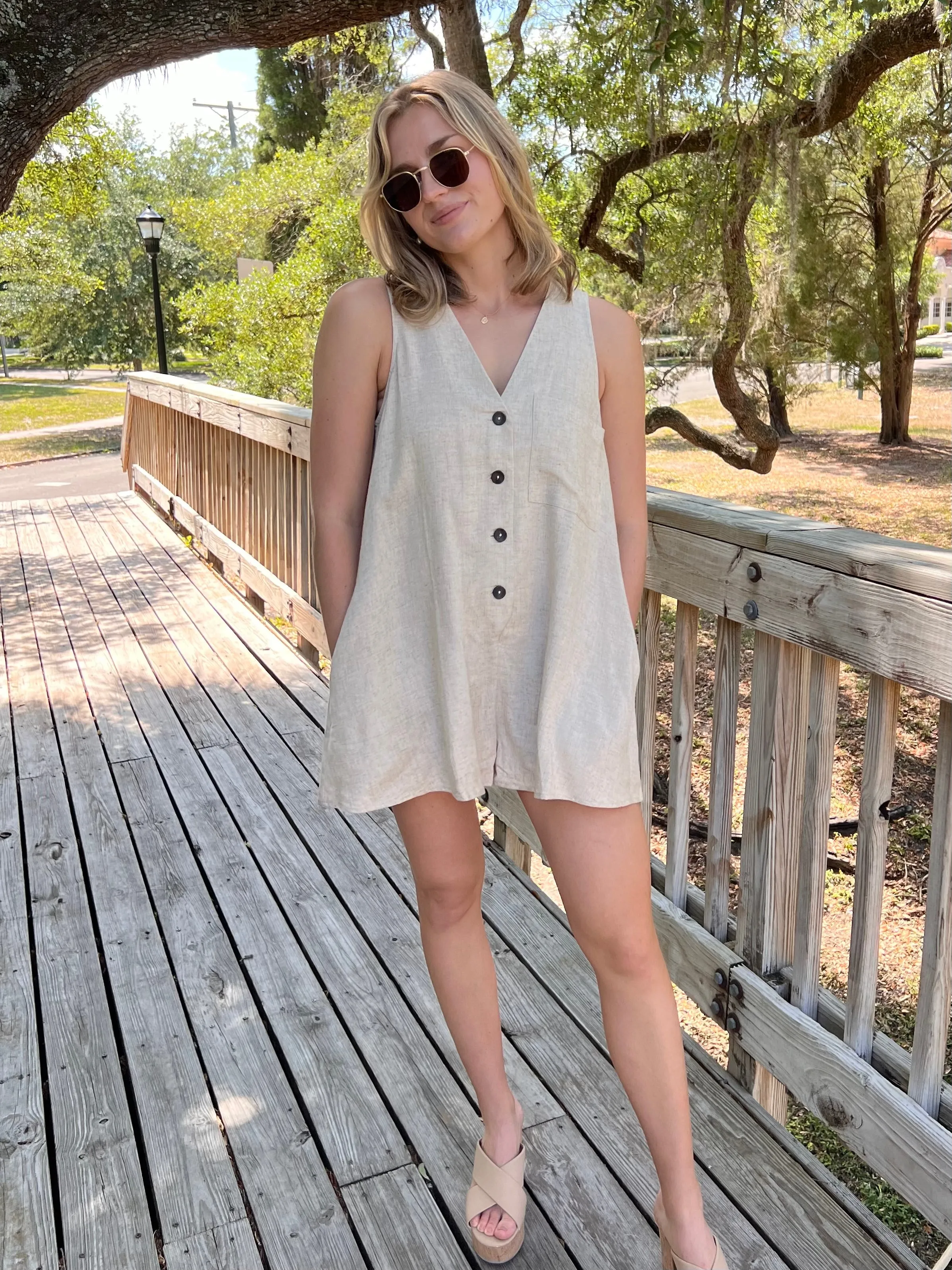 WILLOW LINEN ROMPER IN OATMEAL