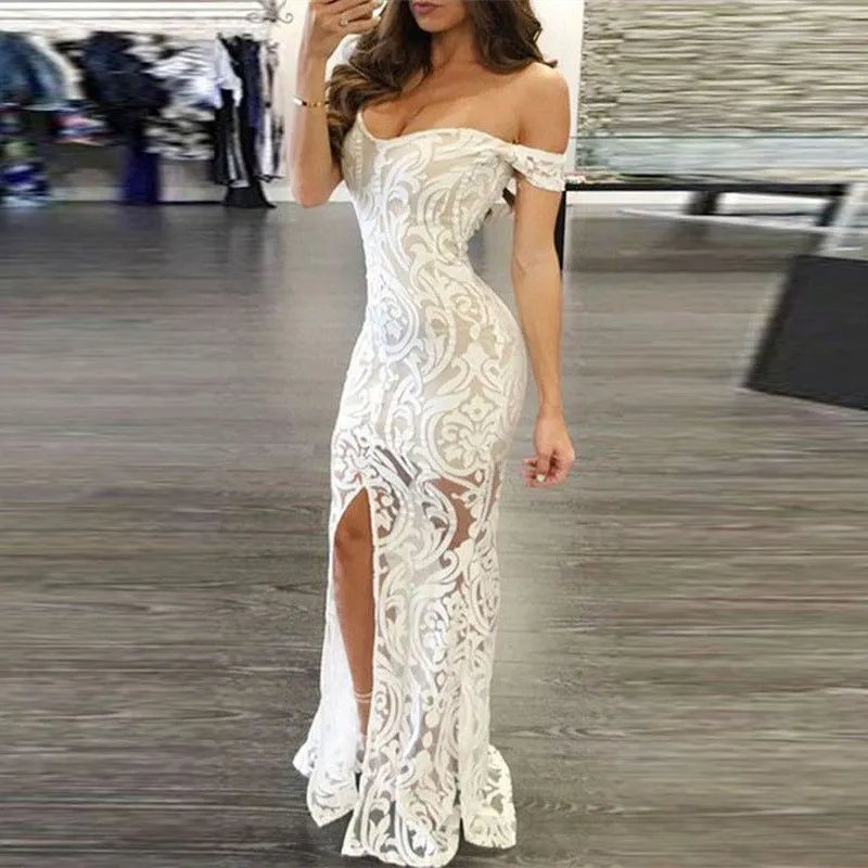Women Lace Wedding Dress Sexy Slim Hip Pencil Skirt Long Dress