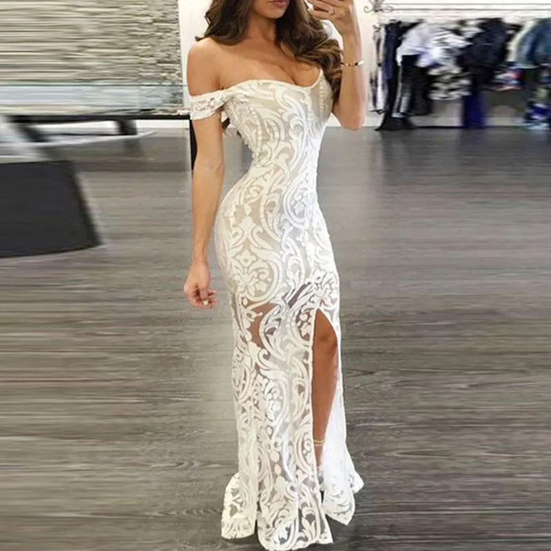 Women Lace Wedding Dress Sexy Slim Hip Pencil Skirt Long Dress