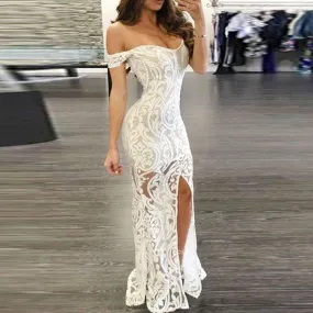 Women Lace Wedding Dress Sexy Slim Hip Pencil Skirt Long Dress