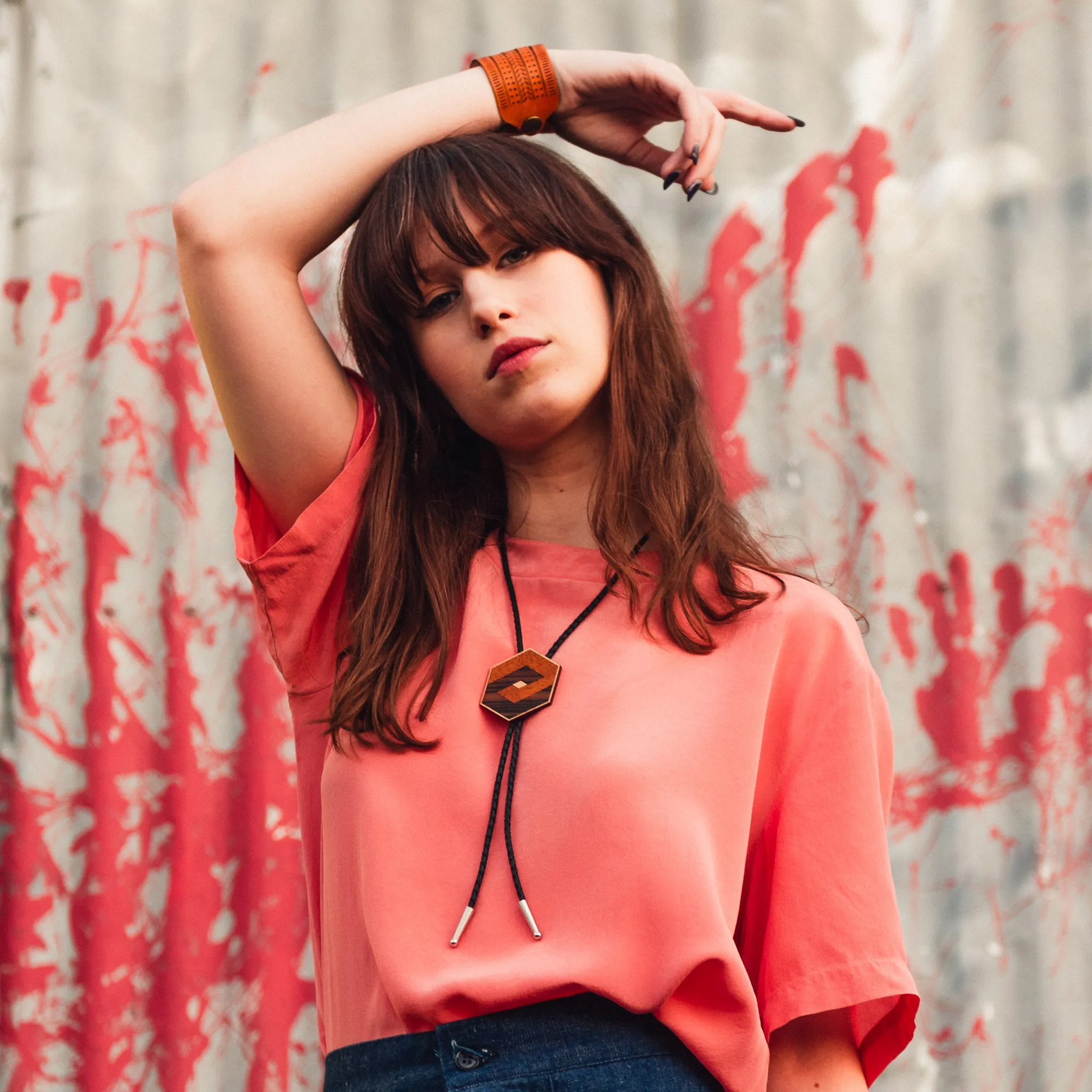 Wooden Hexagon Bolo Tie